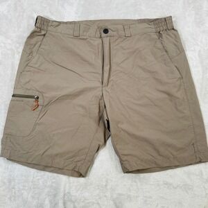 Quechua Men's Hiking Cargo Shorts Khaki Zip Pockets Elastic Waist Size 39